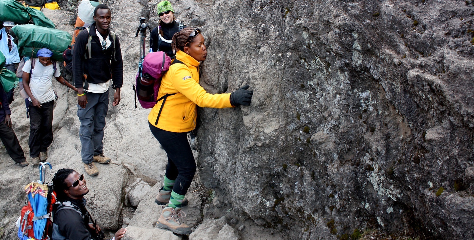 Climbers ascending the Barranco Wall