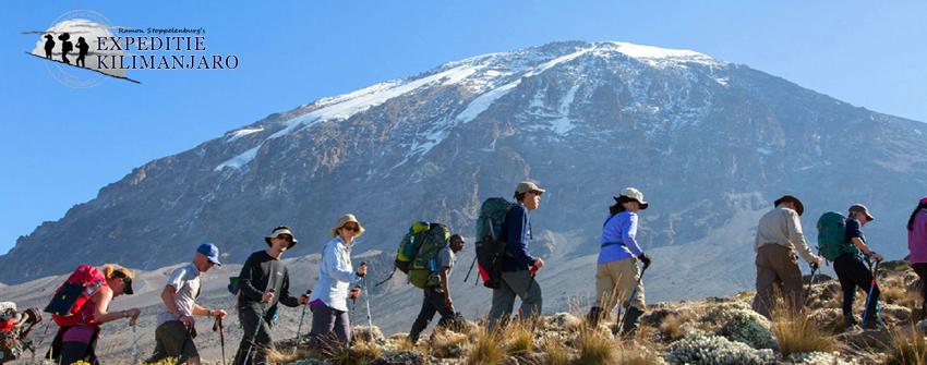 Hikers climbing Mount Kilimanjaro on the Machame route